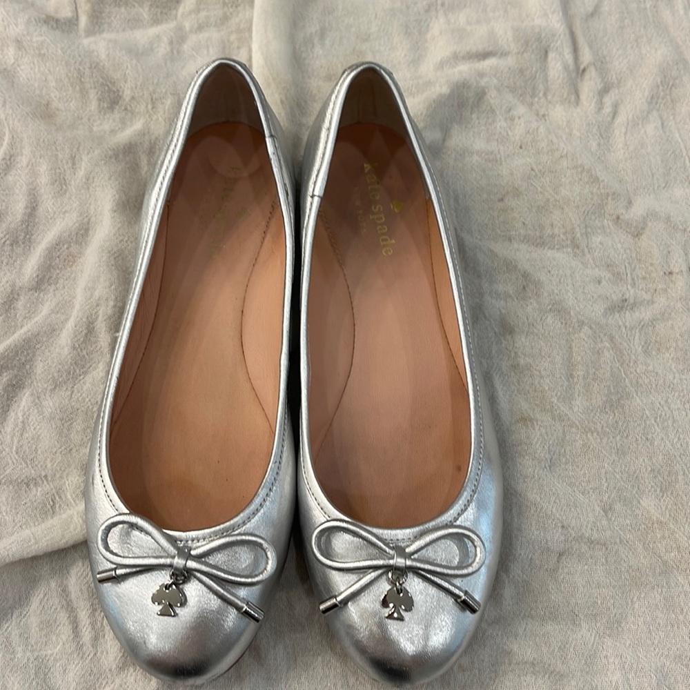 Kate Spade Willa Nappa Leather Ballet Flat Silver Size 6M